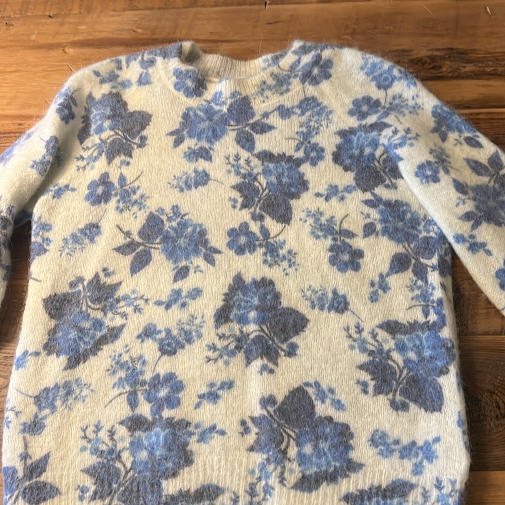 Italian Wool Blue/Cream Crew Sweater S
